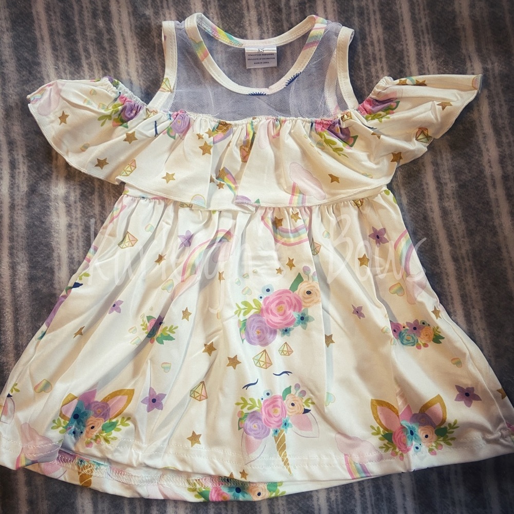 White unicorn cold shoulder dress